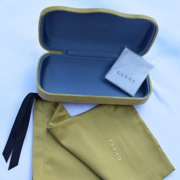 Gucci Sunglasses Case,Medium Yellow Velvet Hard Clamshell,Yellow Satin Bag,Cloth - Picture 2 of 13